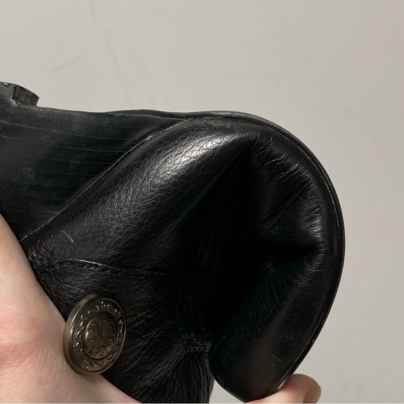 Black leather wedge heel tall boots with button detailing - Picture 15 of 16